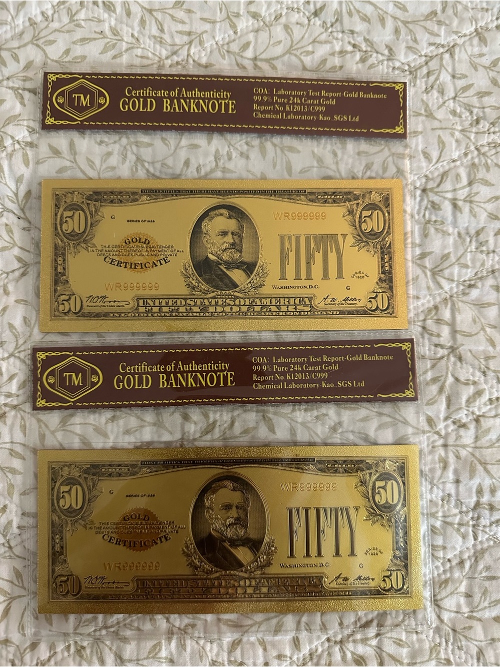Gold Banknote Set - Decorative $50 Replica